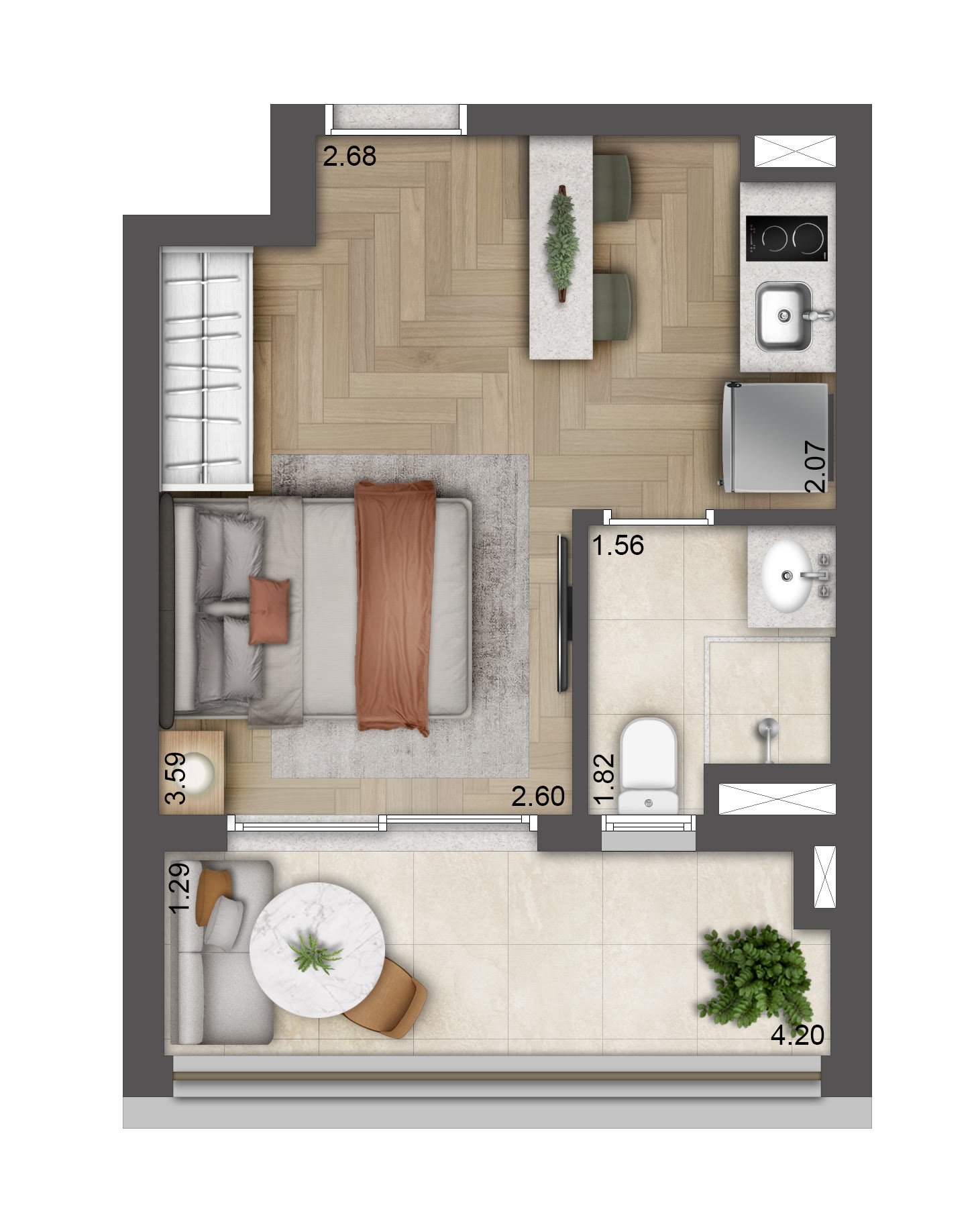 Planta Tom Paraíso - Studio · 27 m²
