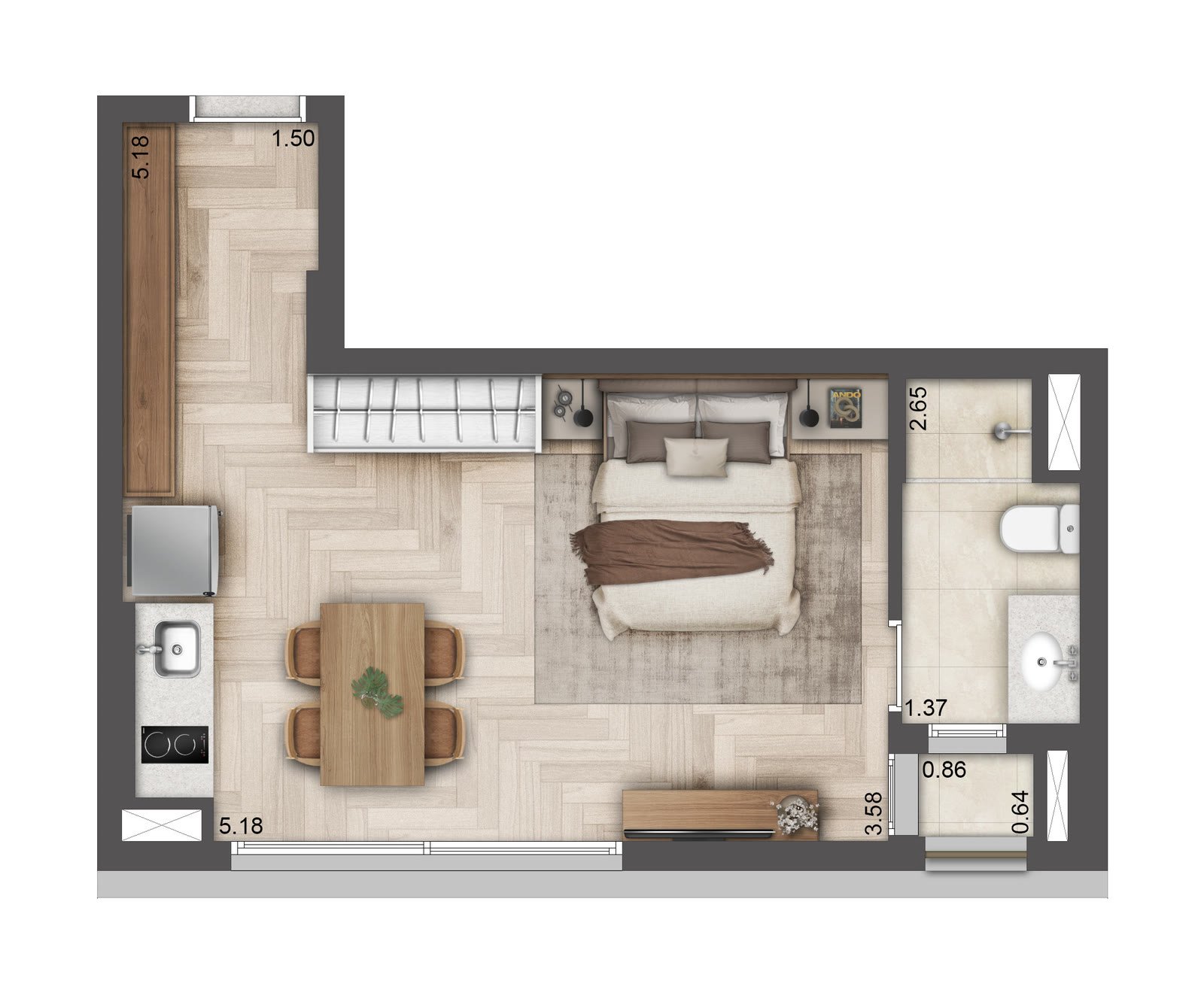 Planta Tom Paraíso - Studio · 33 m²