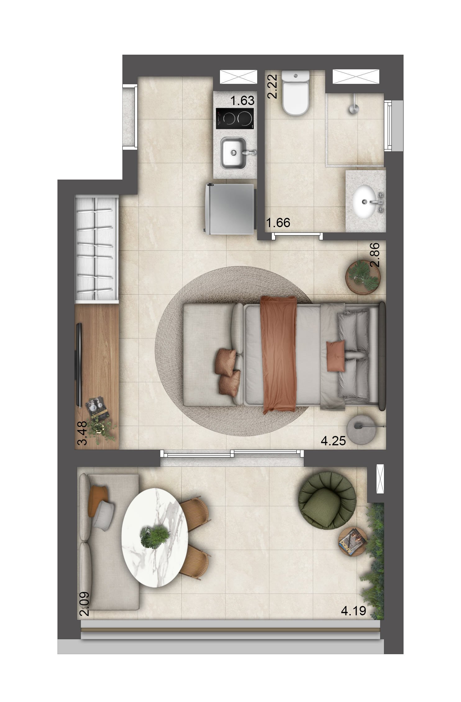 Planta Tom Paraíso - Studio · 34 m²