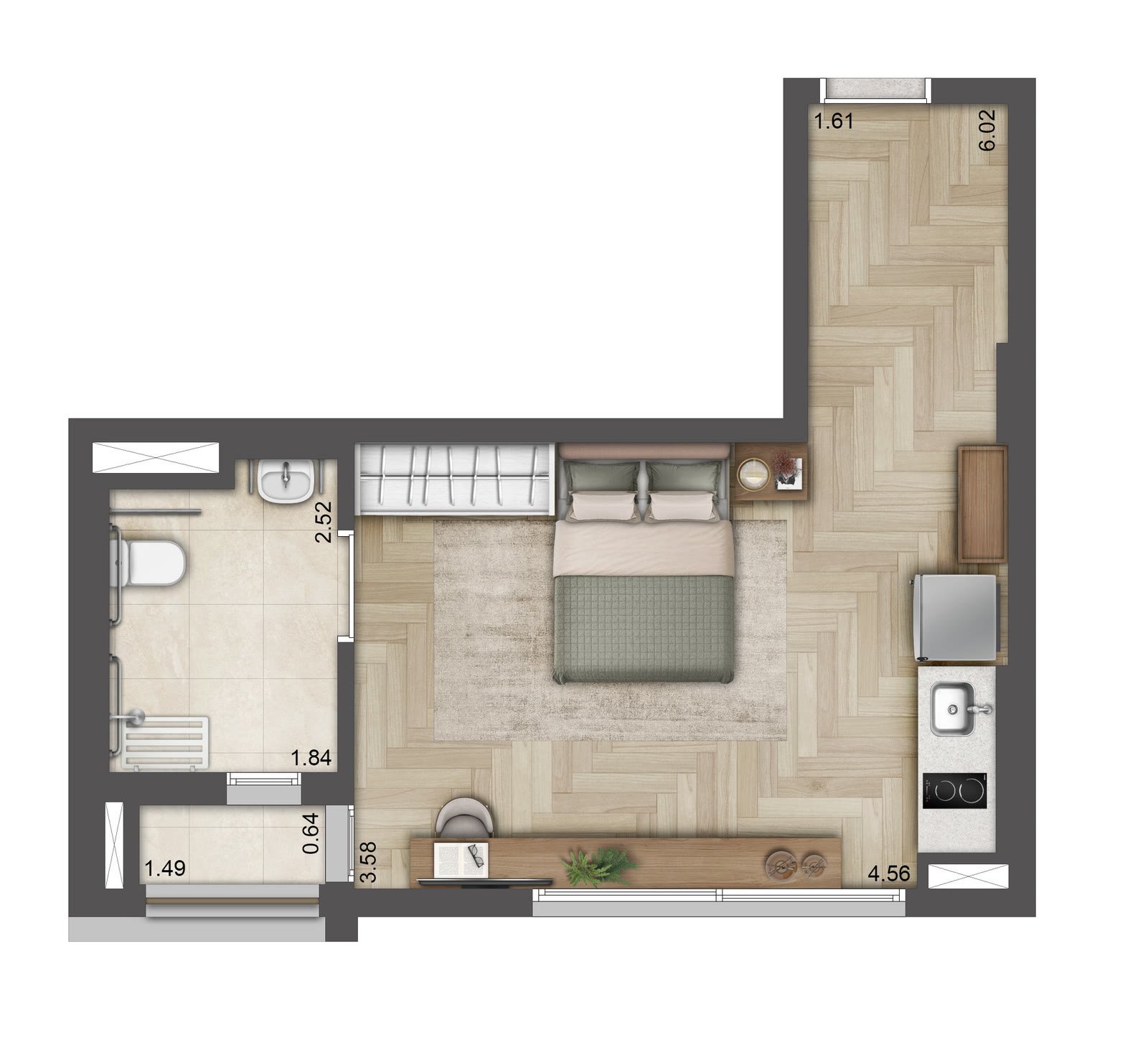 Planta Tom Paraíso - Studio · 35 m² · acessível
