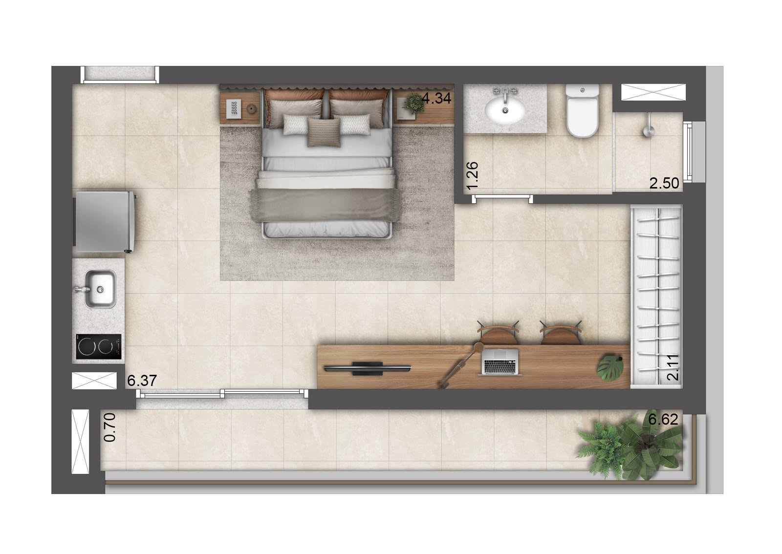Planta Tom Paraíso - Studio · 35 m²